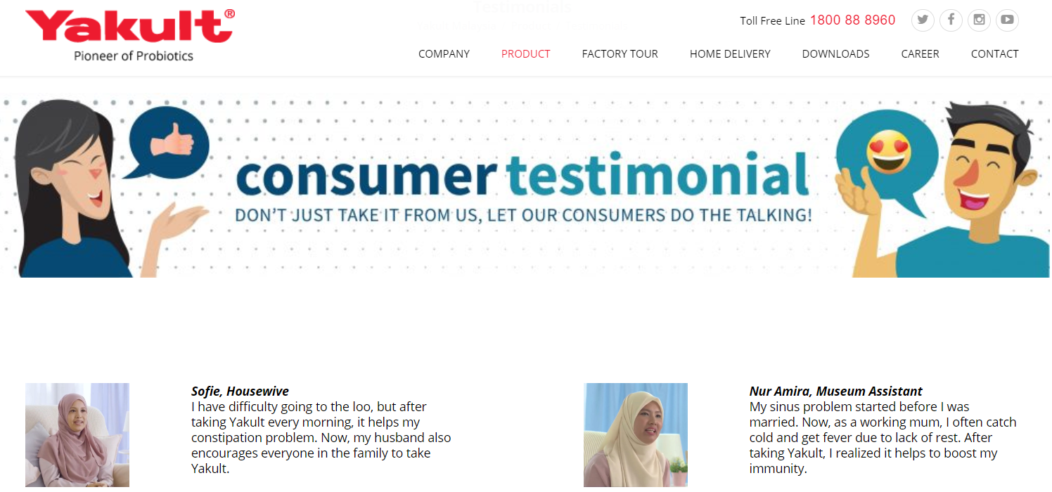 Yakult testimonials