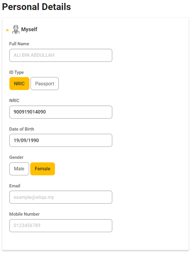 Etiqa Form Filling - Digital Travel Insurance