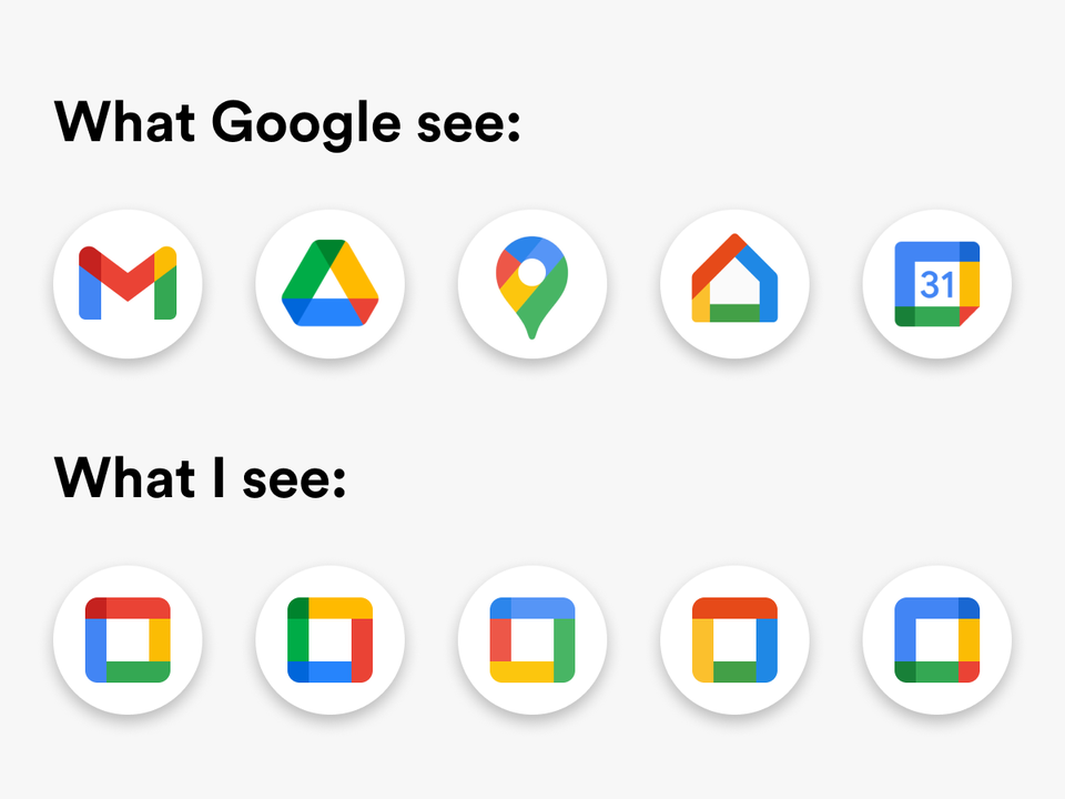 Low Usability - Google New App Icons