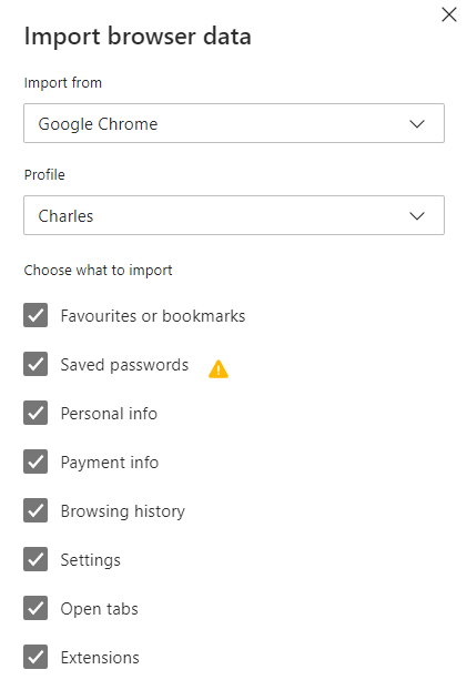 Microsoft Edge - Import Browser Data
