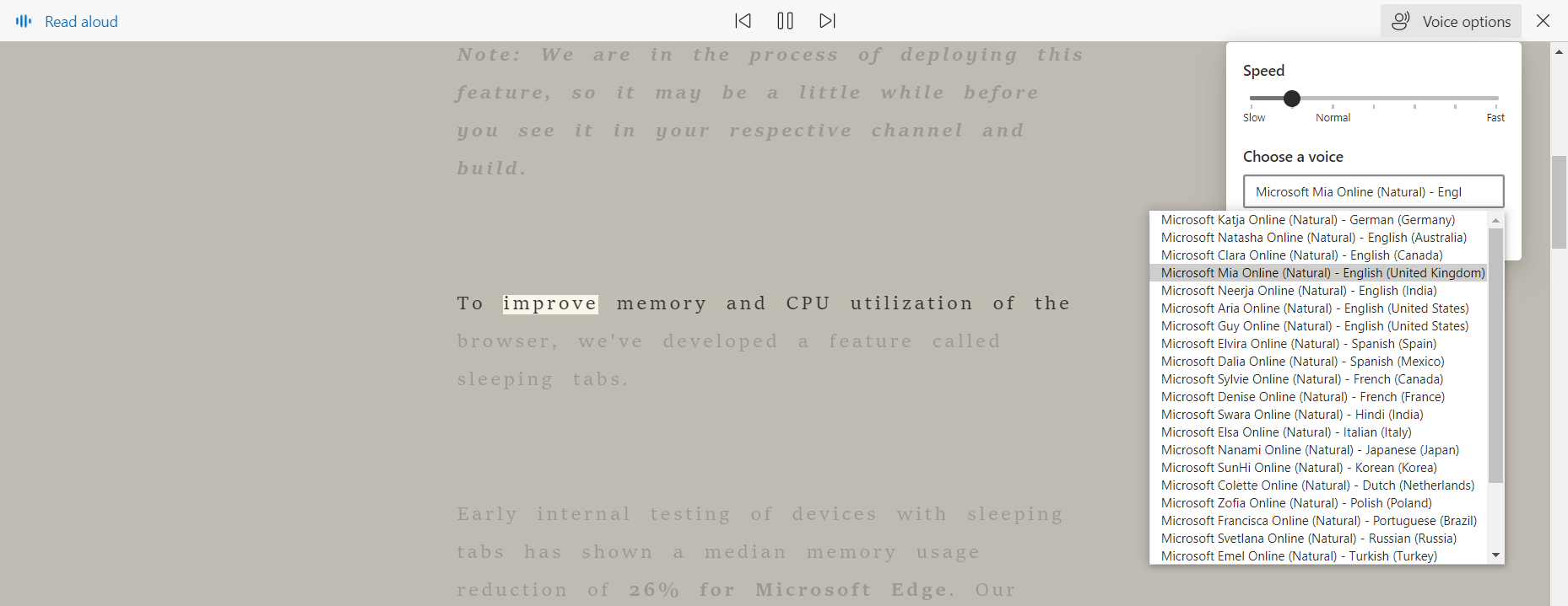 Read Aloud - Voice Options