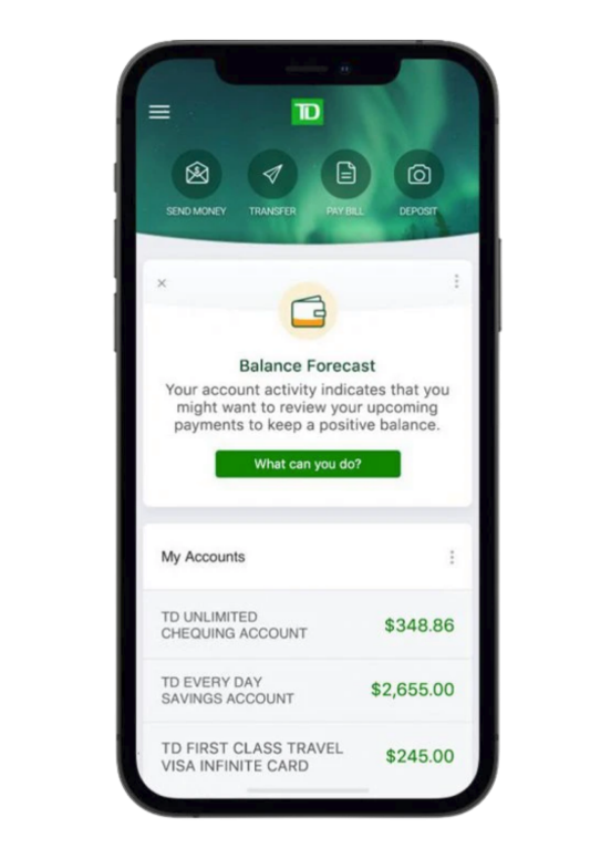 TD digital banking app UX personalization
