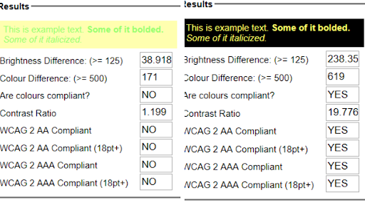 Bad colour contrast vs good colour contrast