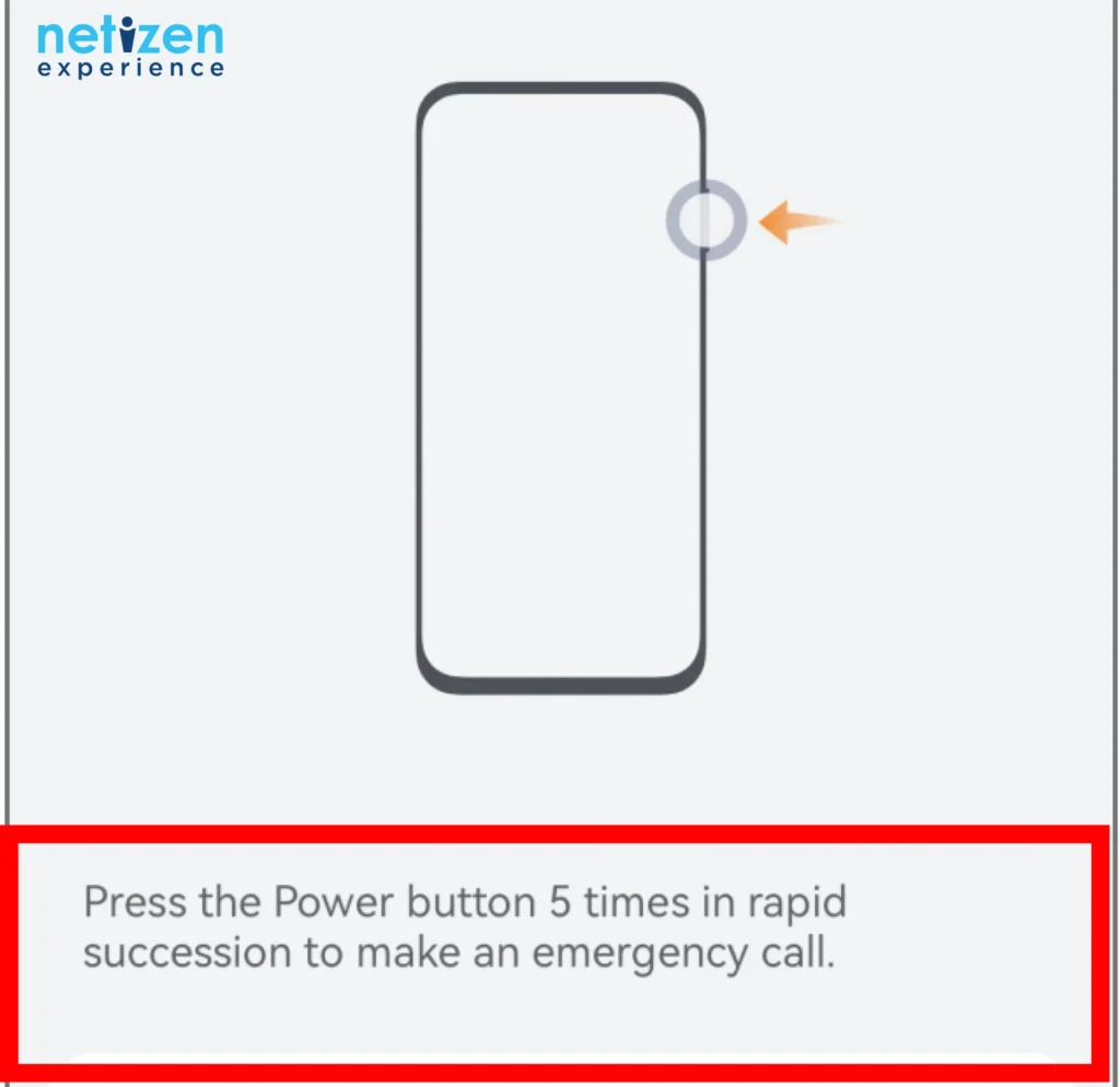 Tutorial showing that triggering Emergency SOS in non-iphones require pressing power button 5 times in rapid succession